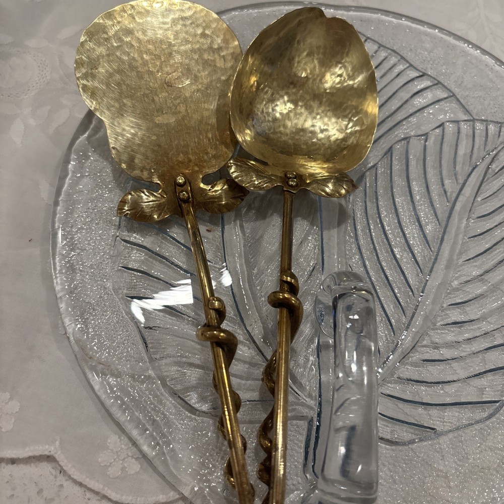 Artisan Hammered Brass Serving Pieces Pear 🍐& Apple Signed