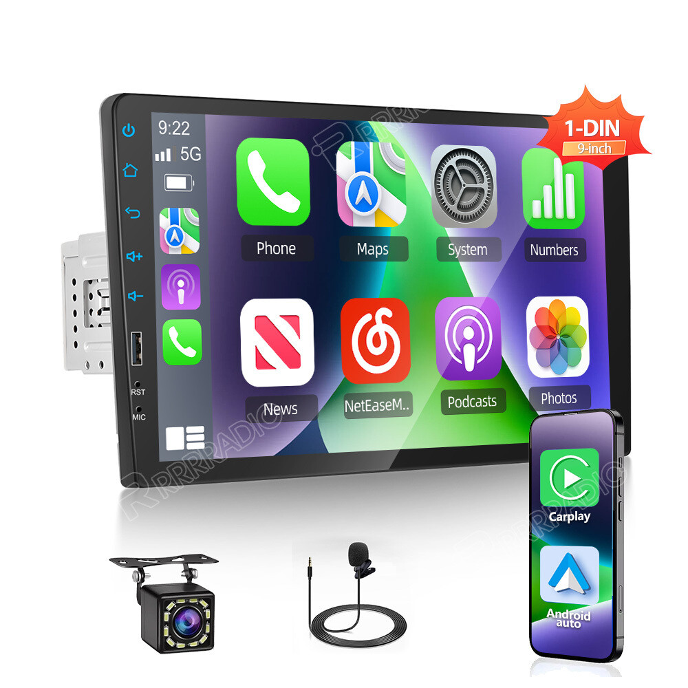 9" Single 1DIN Wireless Apple CarPlay/Android Auto Car Stereo Touch Screen Radio