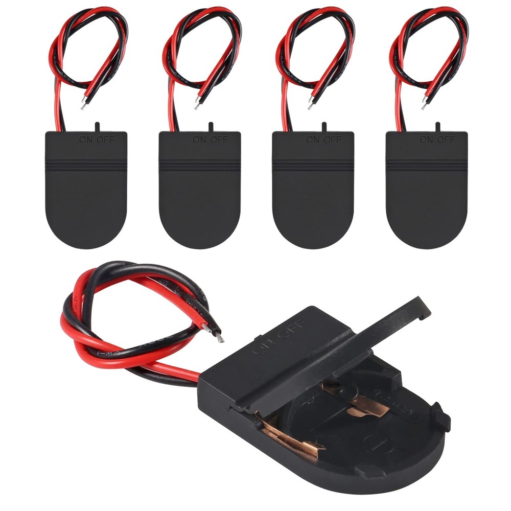 Alinan 5pcs Button Battery Holder Coin Cell with Switch Black