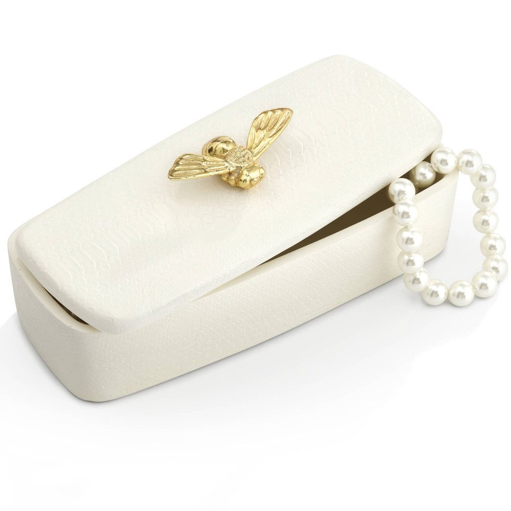 Honey Bee Matte White Rectangular Box with Lid