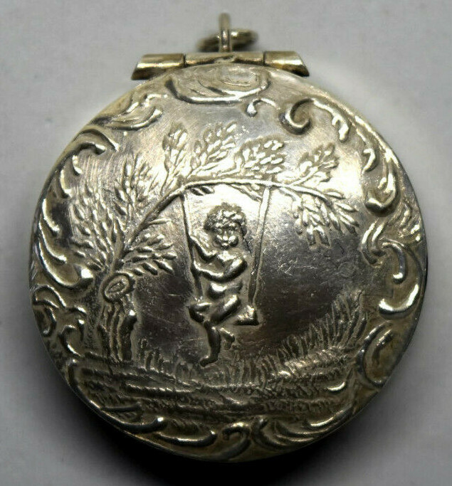 Antique Sterling Silver Cherub Pill Box Case Pendant