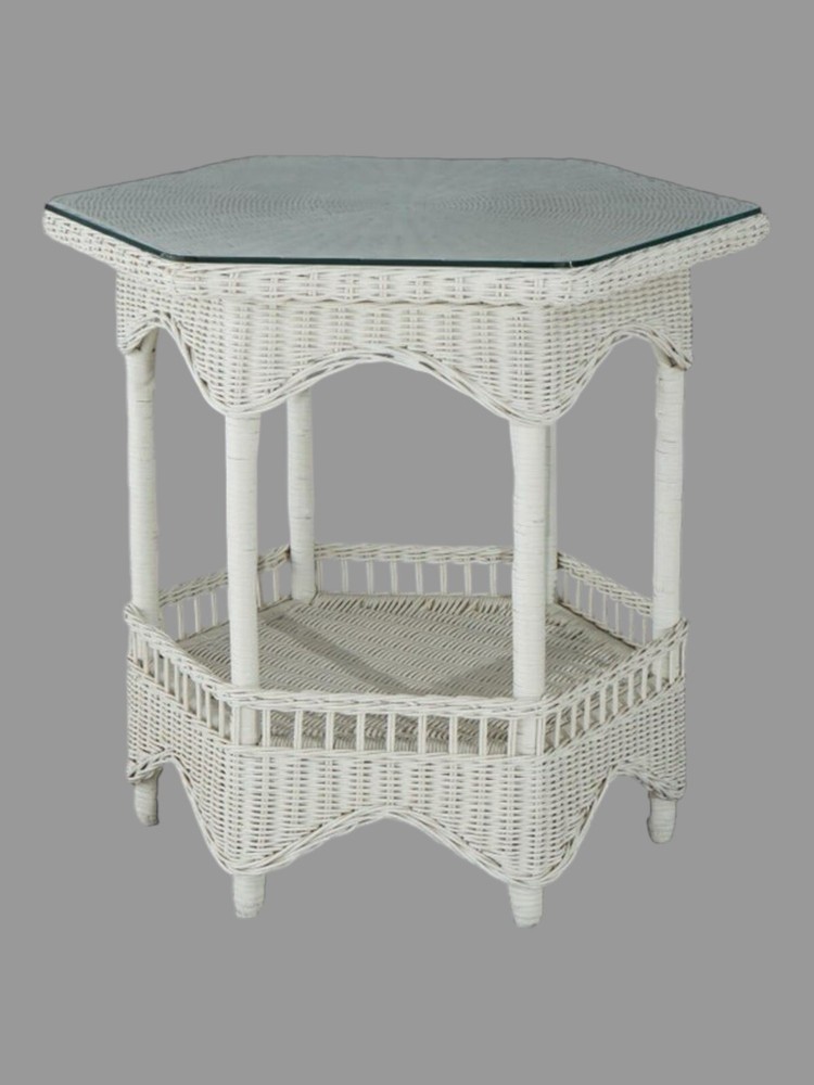 Antique White Painted Wicker Parlor Table