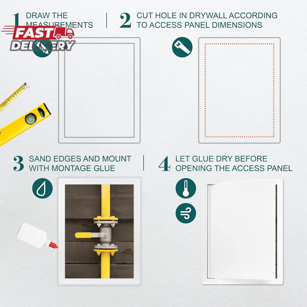 12" X 16" White Plastic Access Panel. Service Shaft Door Panel. Plumbing, Electr