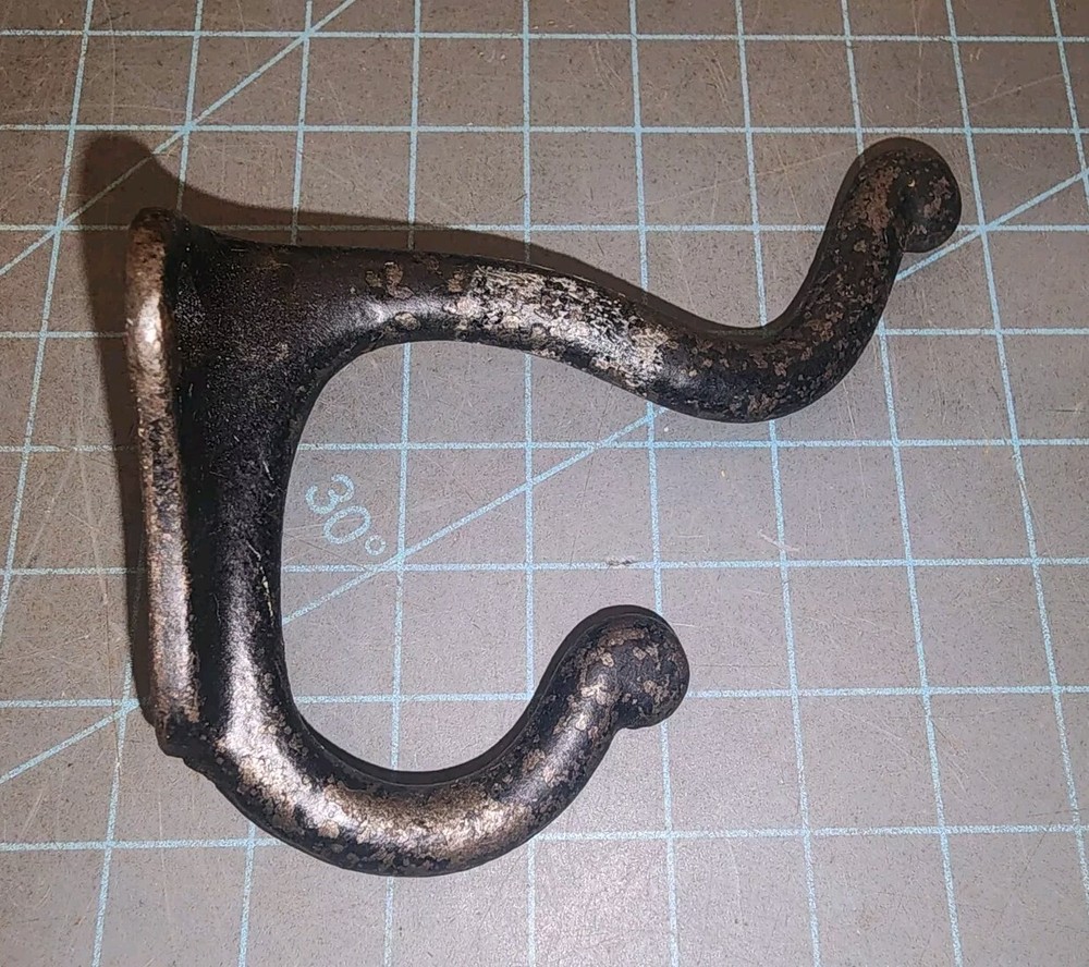 Antique Cast Iron Scroll Tip Double Coat Hat Hook - gwBR