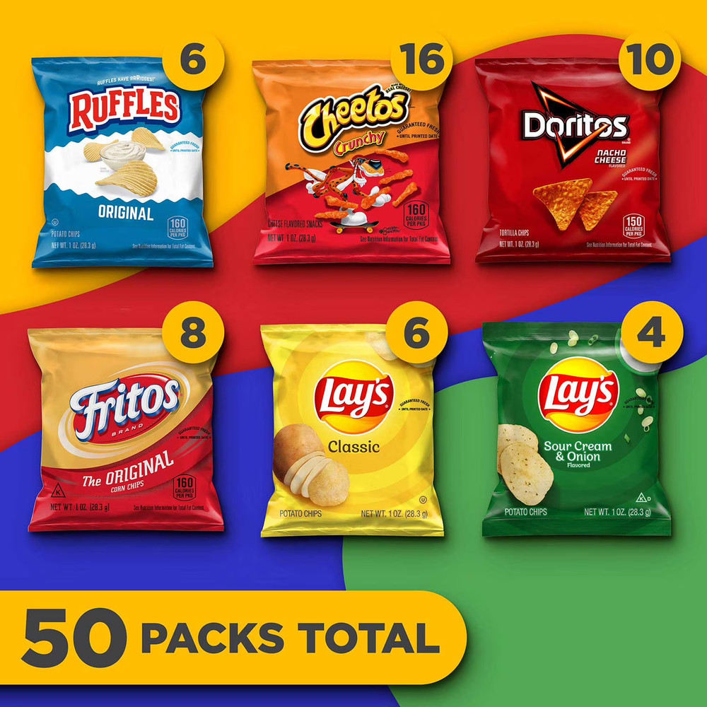Frito-Lay Classic Mix Variety Pack – 50 Count – Assorted Chips for Snacking & Lu