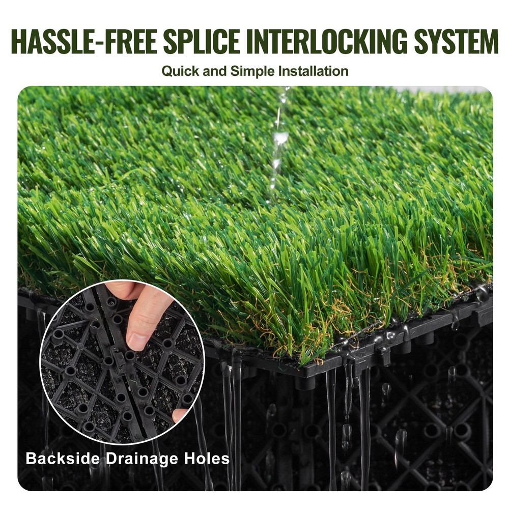 12"x12" Interlocking Artificial Grass Tiles with Self-Draining Base