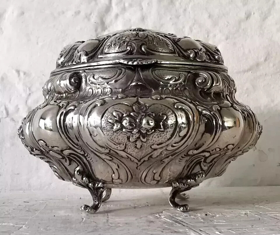Magnificent German Solid Silver Jewellery Box Casket - 305g