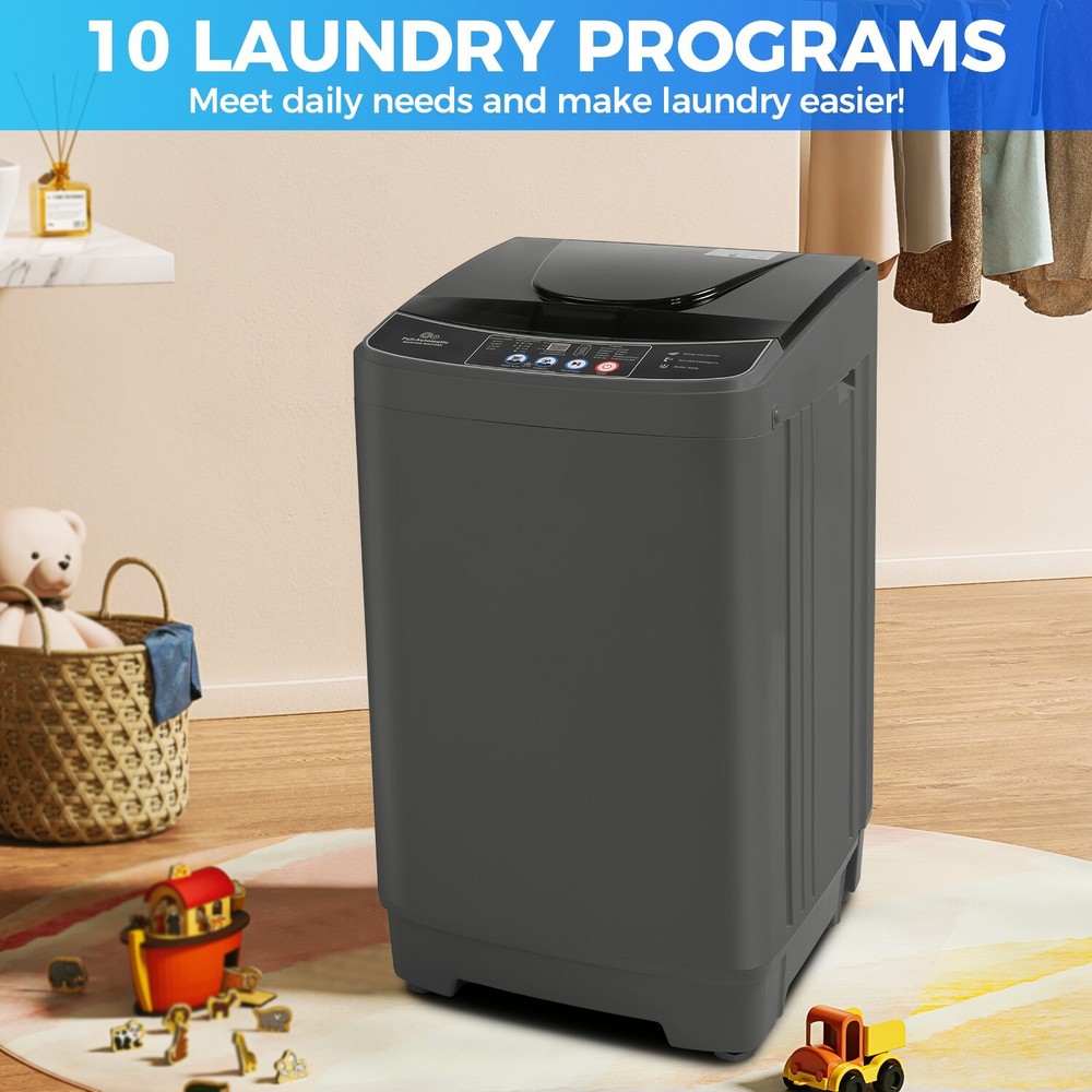 Washing Machine 15.6lbs Capacity Fully Automatic Compact Washer with Drain Pump
