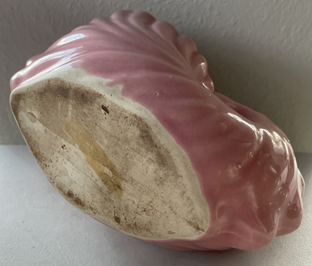 Vintage Pink Ceramic Cornucopia Shell Planter Dish 8" Long