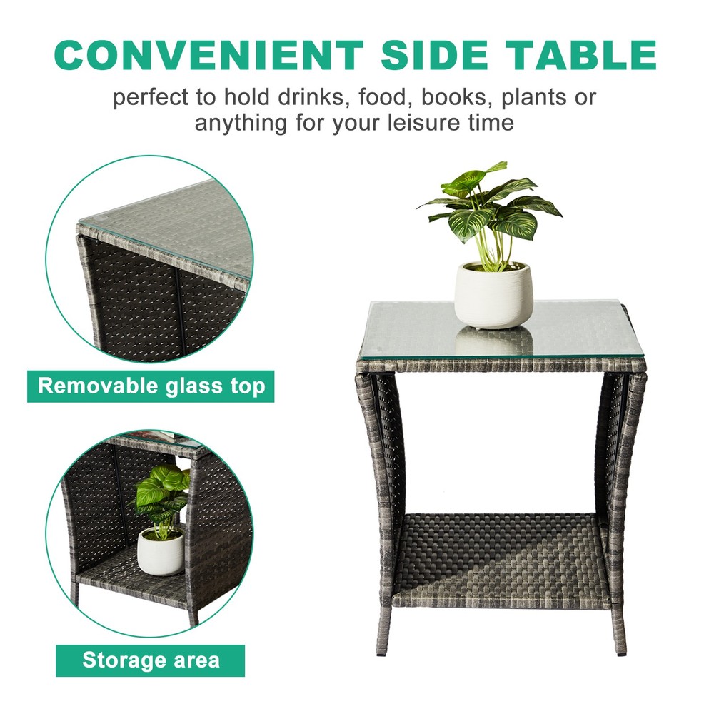 Outdoor Patio Wicker Side Table, Square End Table Bistro Coffee Table