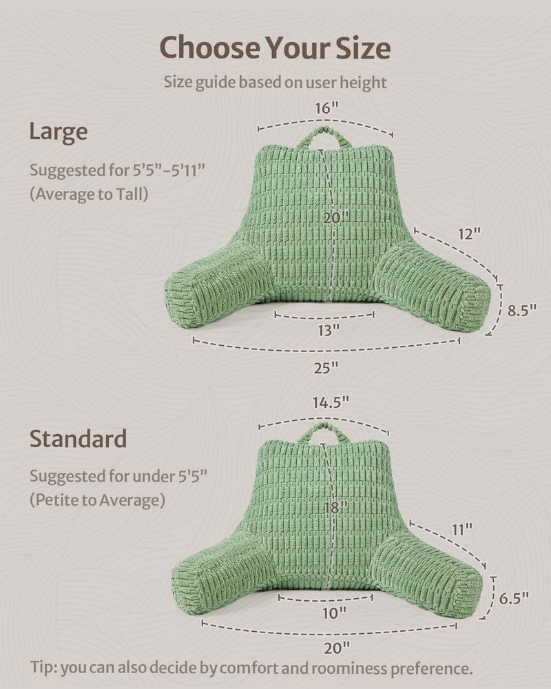 Reading Pillow, Backrest Pillow with Shredded Memory Foam