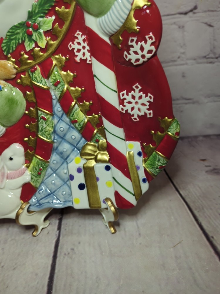 Fitz & Floyd Retired Snowman Serving Plate Bunny teddy bear present With box