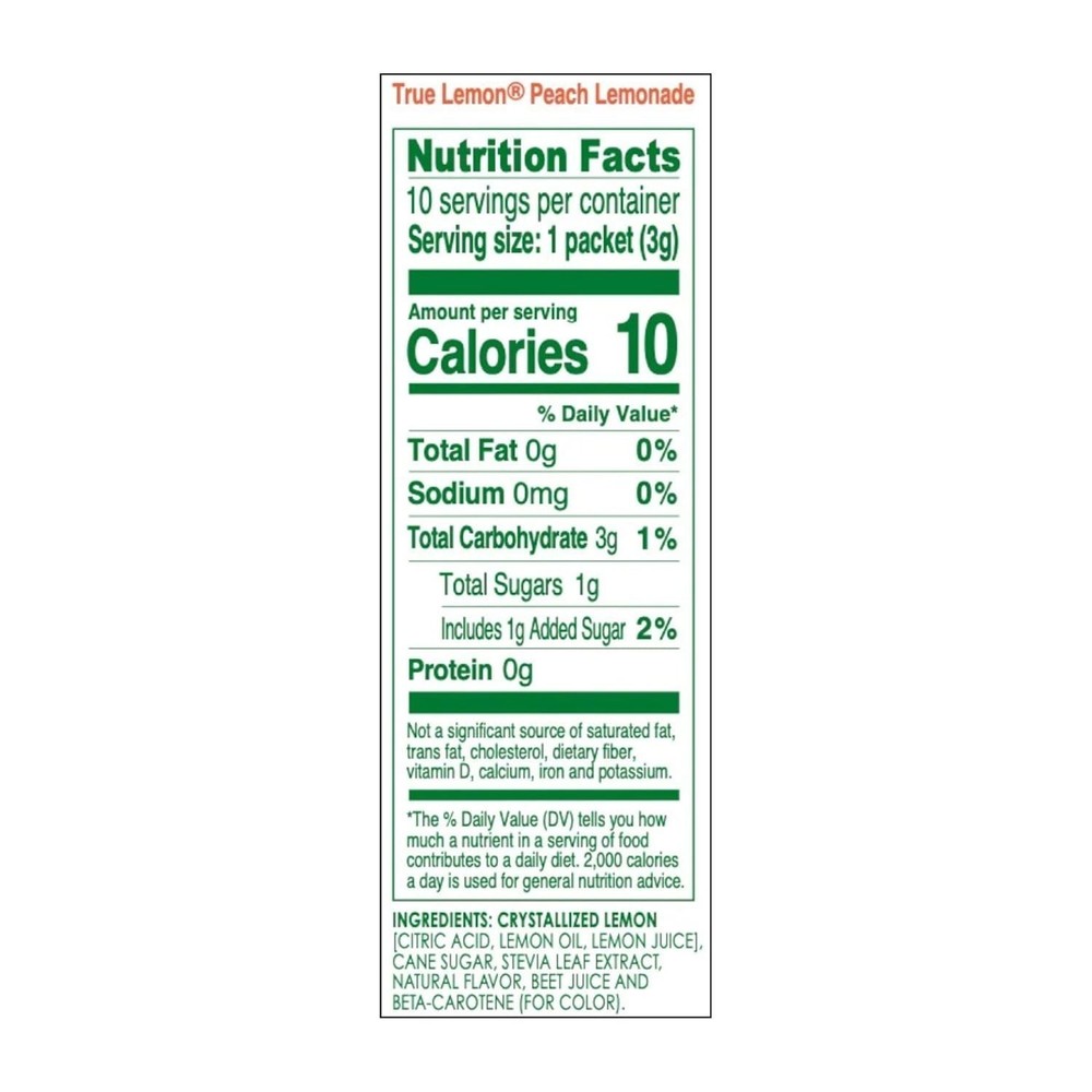 True Lemon Peach Lemonade, 10 count