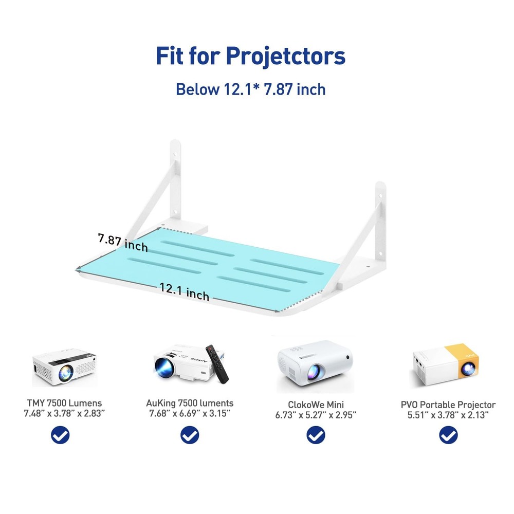 White Small Mini Projector Wall Mount Shelf Modem Router Floating Bracket
