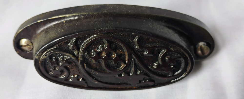 Single Ornate Cast Iron Bin Drawer Pull Window Sash Pull Dated Dec. 23,1873