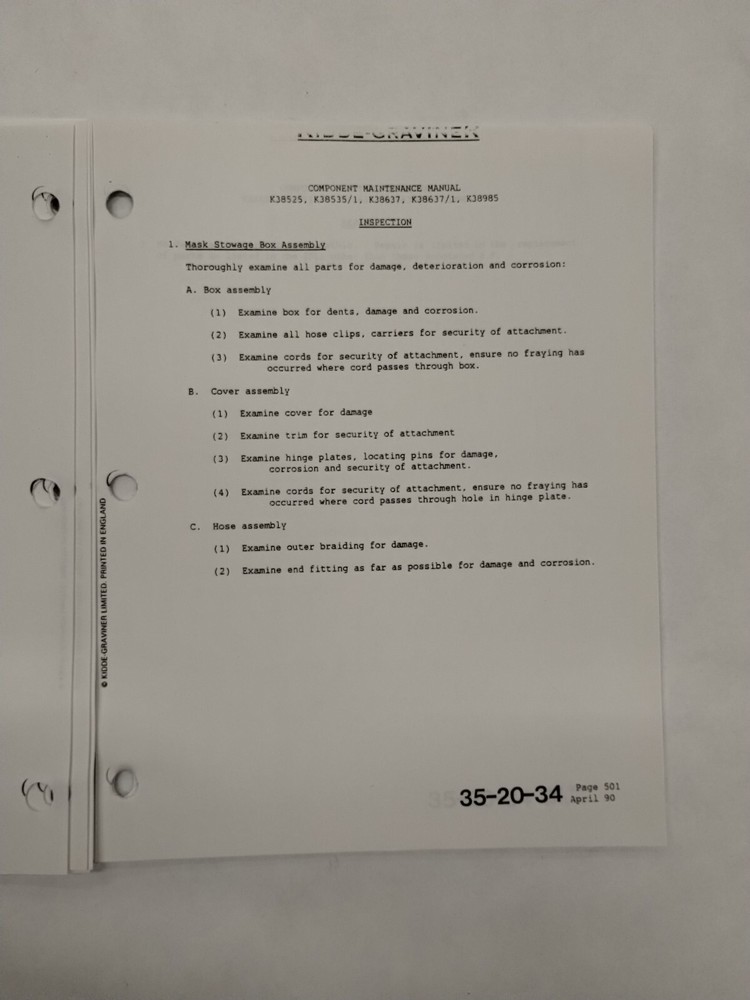 Kidde-Graviner Mask Stowage Box Assemblies Component Maintenance Manual-Original