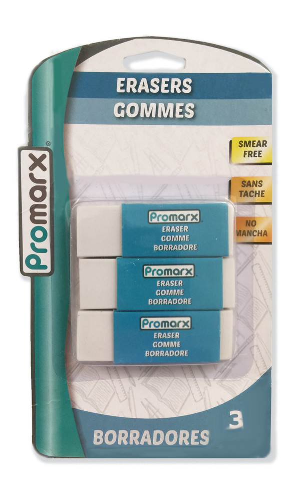 Promarx White Erasers, 3 Count