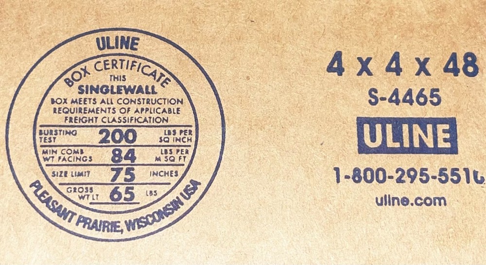 4" x 4" x 48" CARDBOARD BOX - 200 lb - 5 BOX BUNDLE - TALL