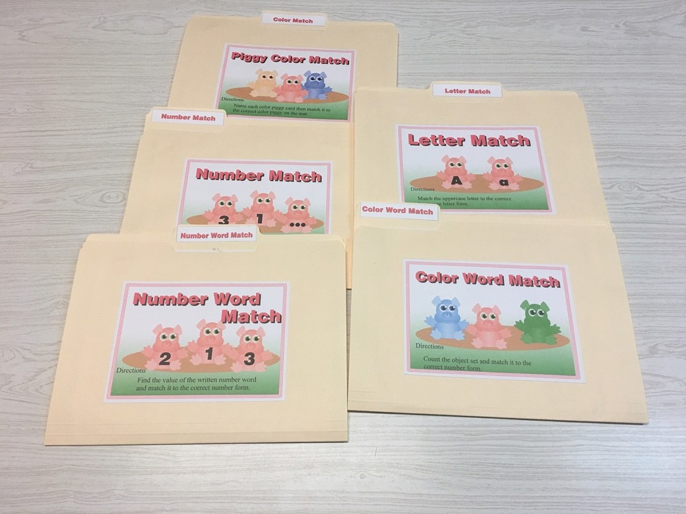 5 File Folder Set - Activity  - Teaching  READING MATH -Piggy Match