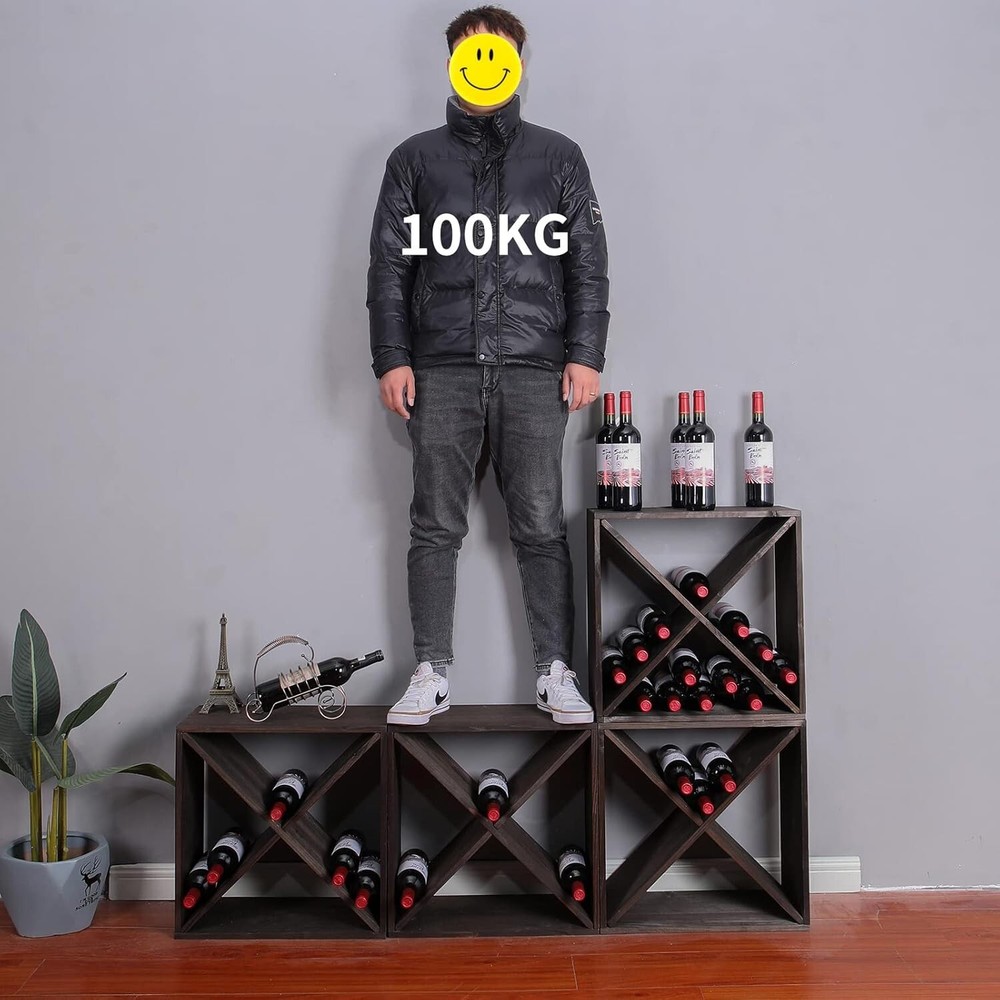 Sturdy & Stylish Stackable Wooden Wine Rack - 48 Bottle Capacity, Modern Look