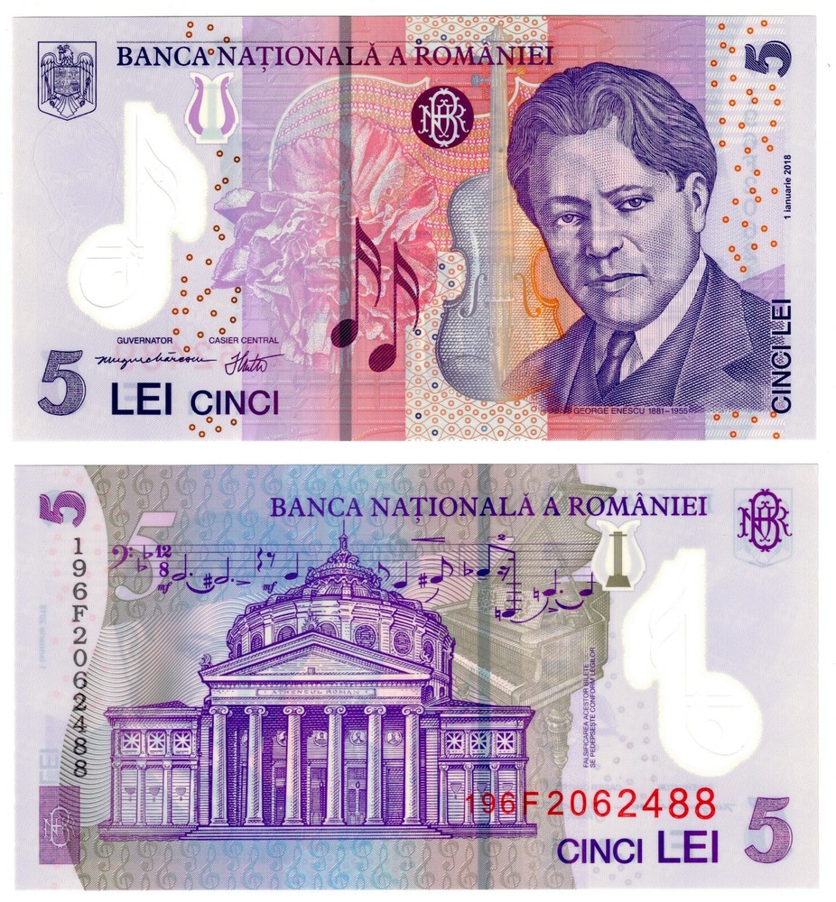 2019 Romania 5 Lei Polymer Banknote P118 UNC