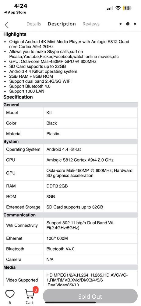 KIl Android 4K Amlogic S812 Quad Visit Core Mini Media Player