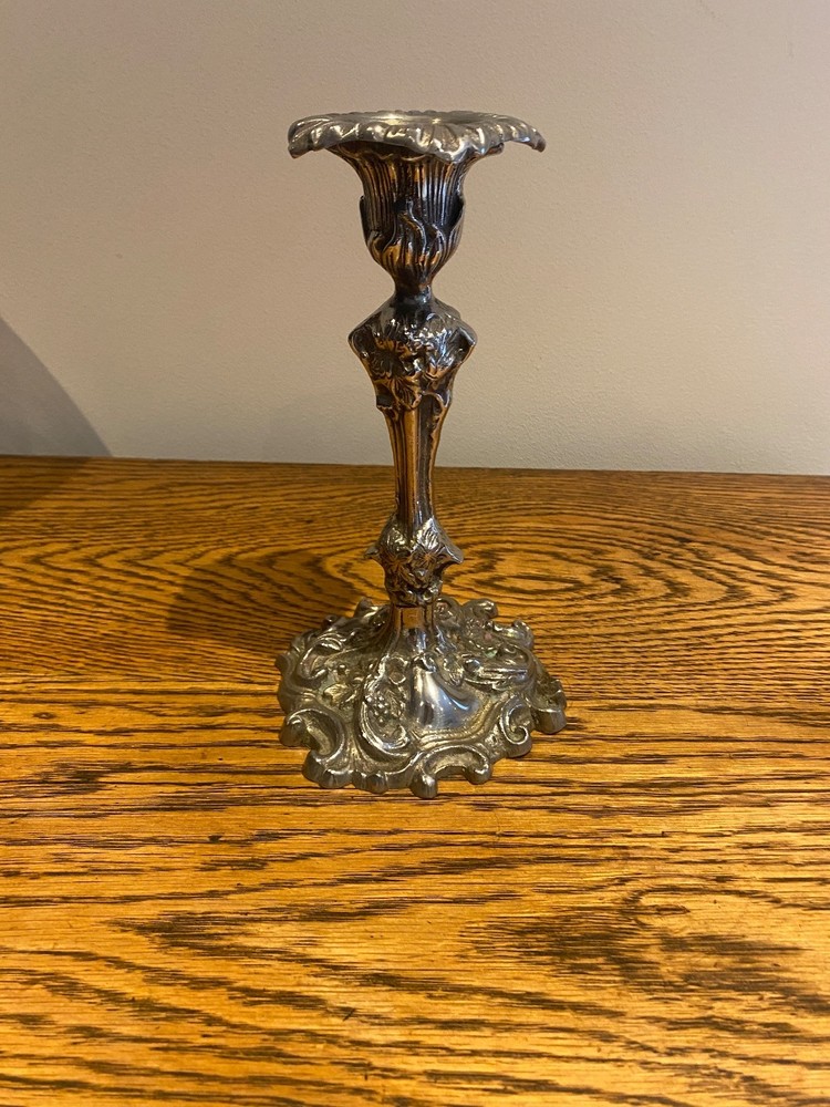ANTIQUE LARGE SILVER PLATED ROCOCO STYLE CANDLESTICK