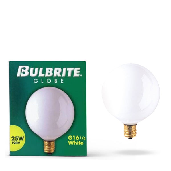 Bulbrite G16.5 Candelabra Screw Base (E12) Light Bulb, 25 Watt, Whi