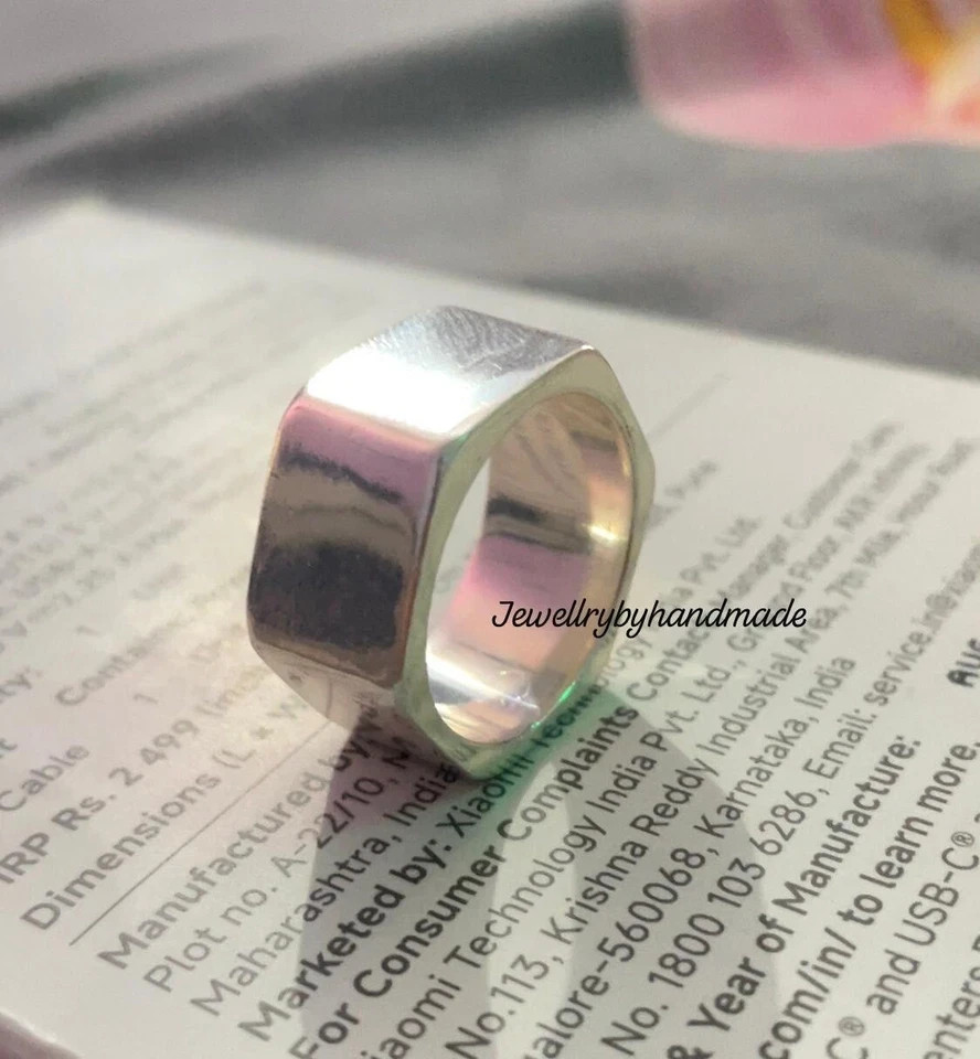 industrial Nut Ring Square Ring Solid 925 Sterling Silver Bolt Geometric Band