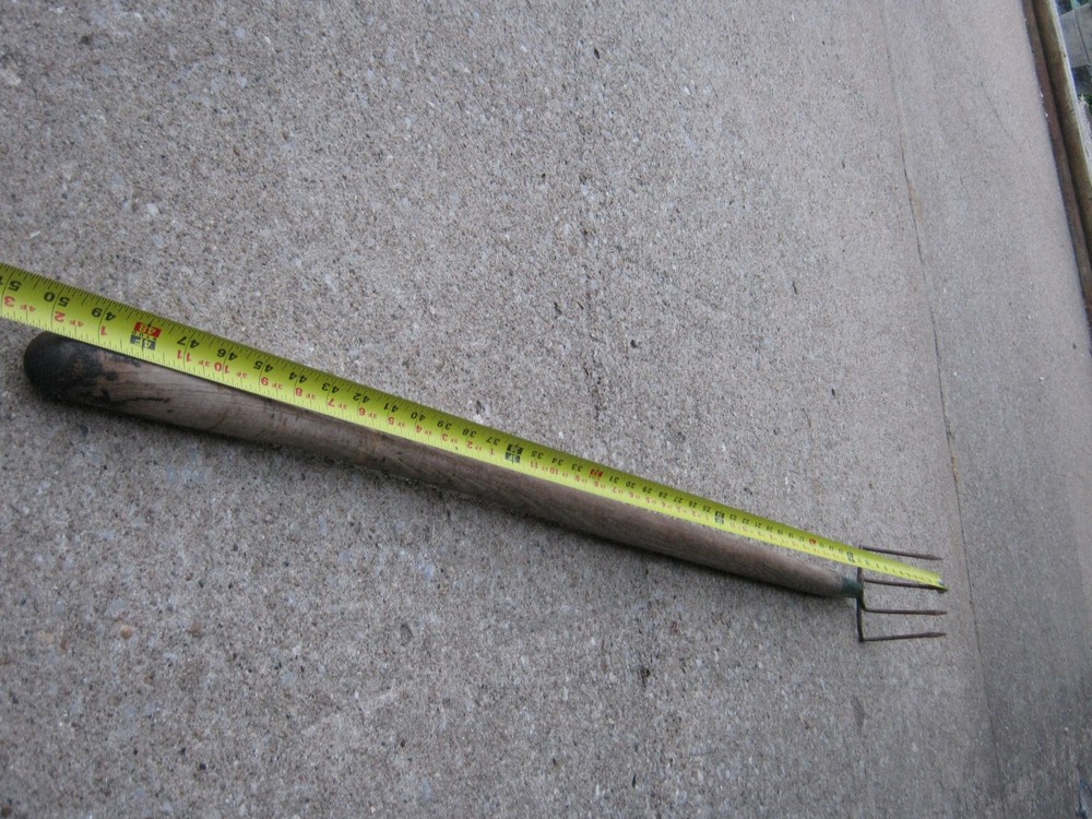 Original Vintage Rustic Rusty Farm Garden Tool Fork Wood Handle
