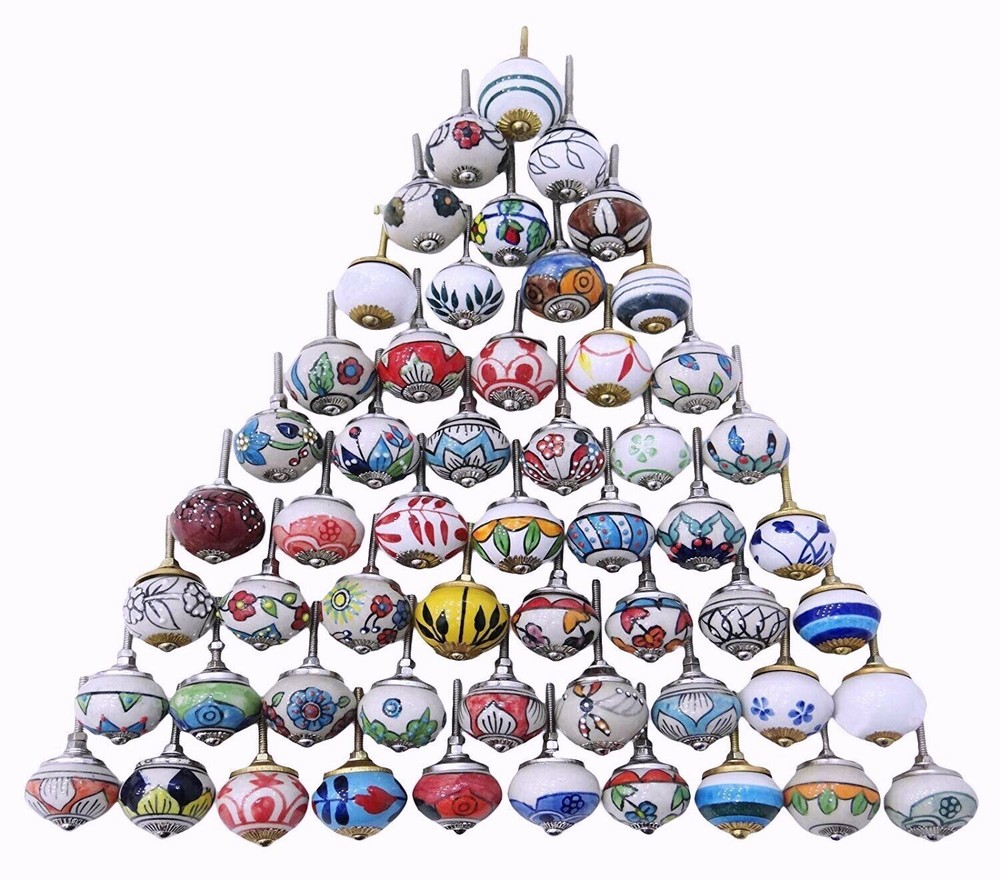 20 PC Decorative Vintage CEramic Knobs Hand Crafted Indian POttry Door Pulls