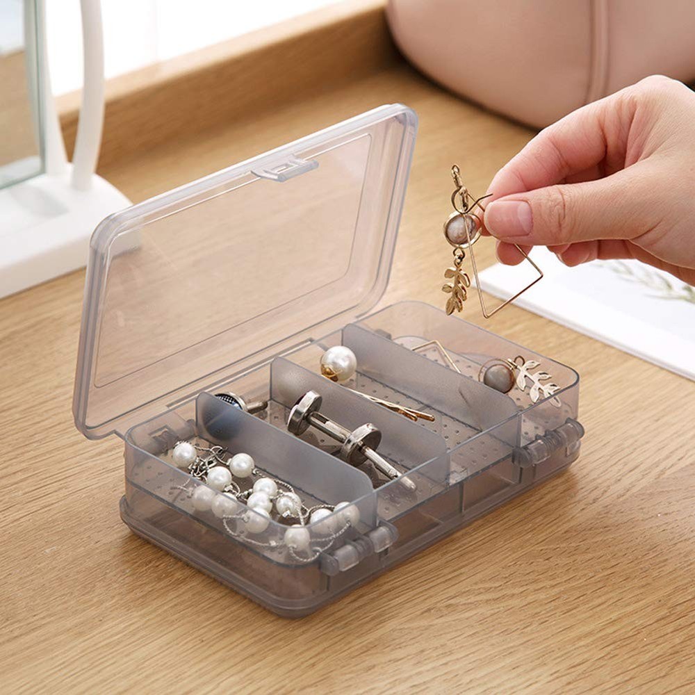 2Pcs Grey Double Layer Plastic Jewelry Box Organizer Storage Container for Ea...