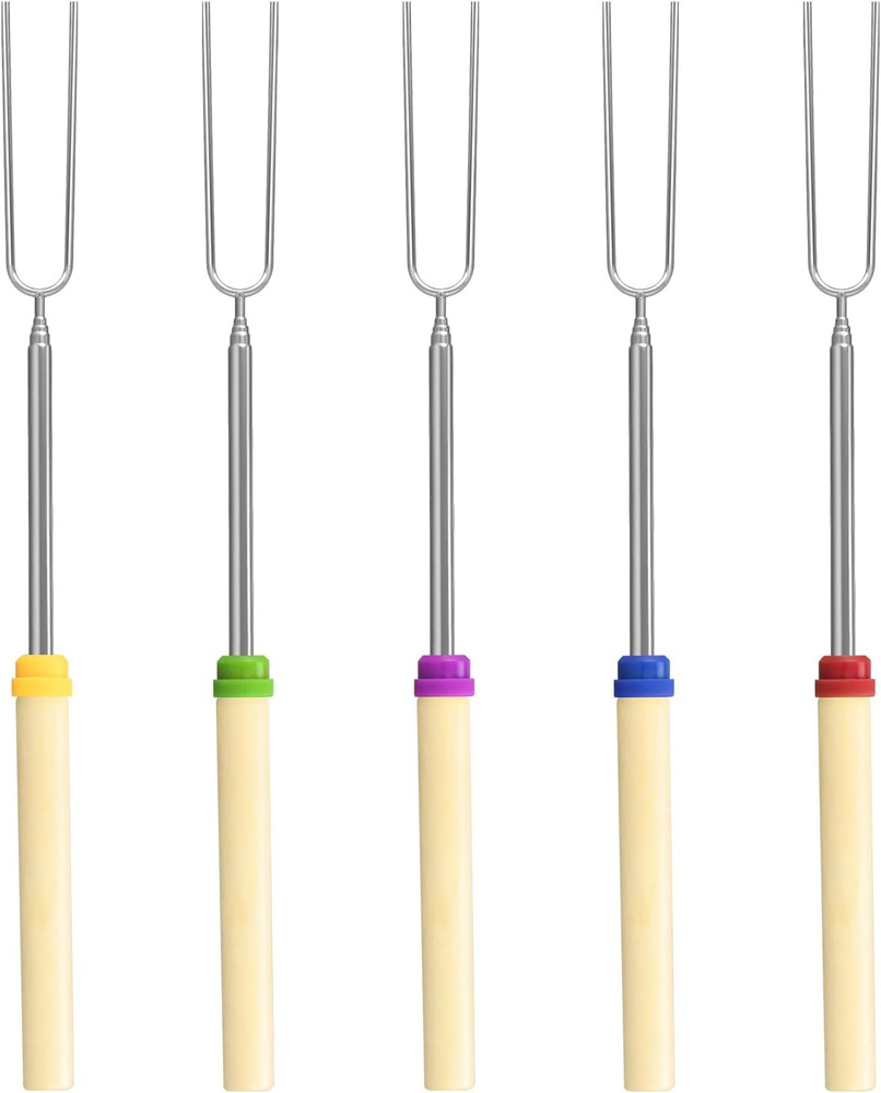 5-Pack Extendable Marshmallow Roasting Sticks with Wooden Handles