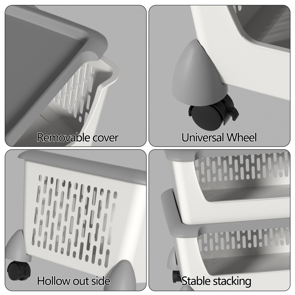 Mayish 5-Tier Stacking Storage Basket with Wheels, Stackable Plastic Baskets