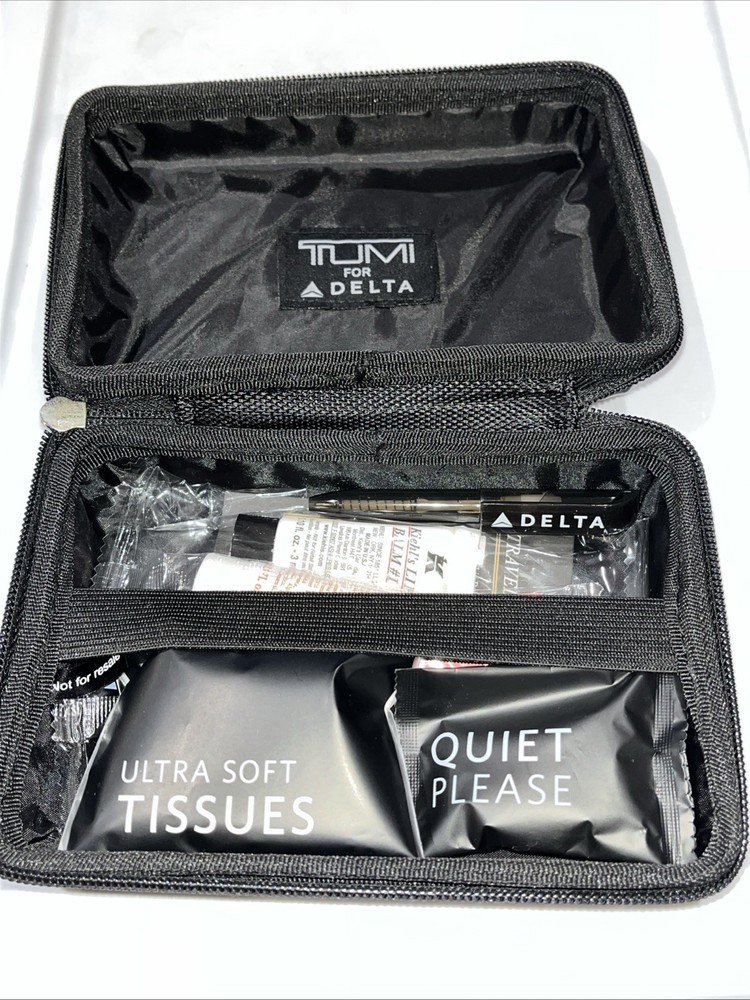 Small Zippered TUMI Case- Delta Airlines- Items Inside, Hard Plastic Case,Black