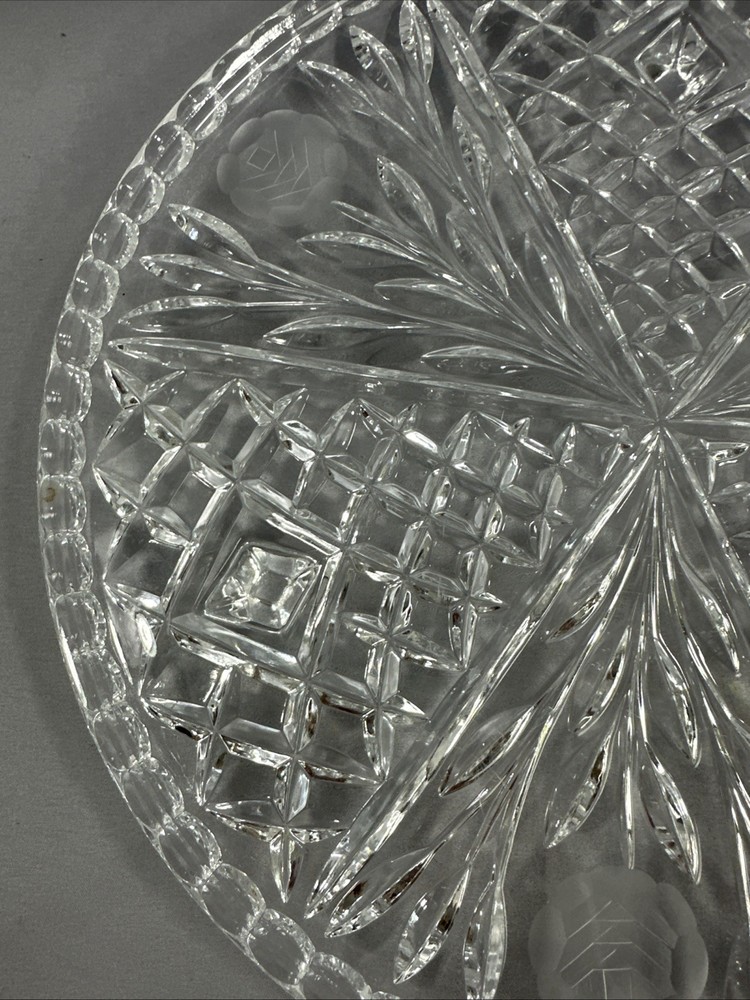 Diamond and Rose 12" Round Footed Crystal Cake Serving Plate