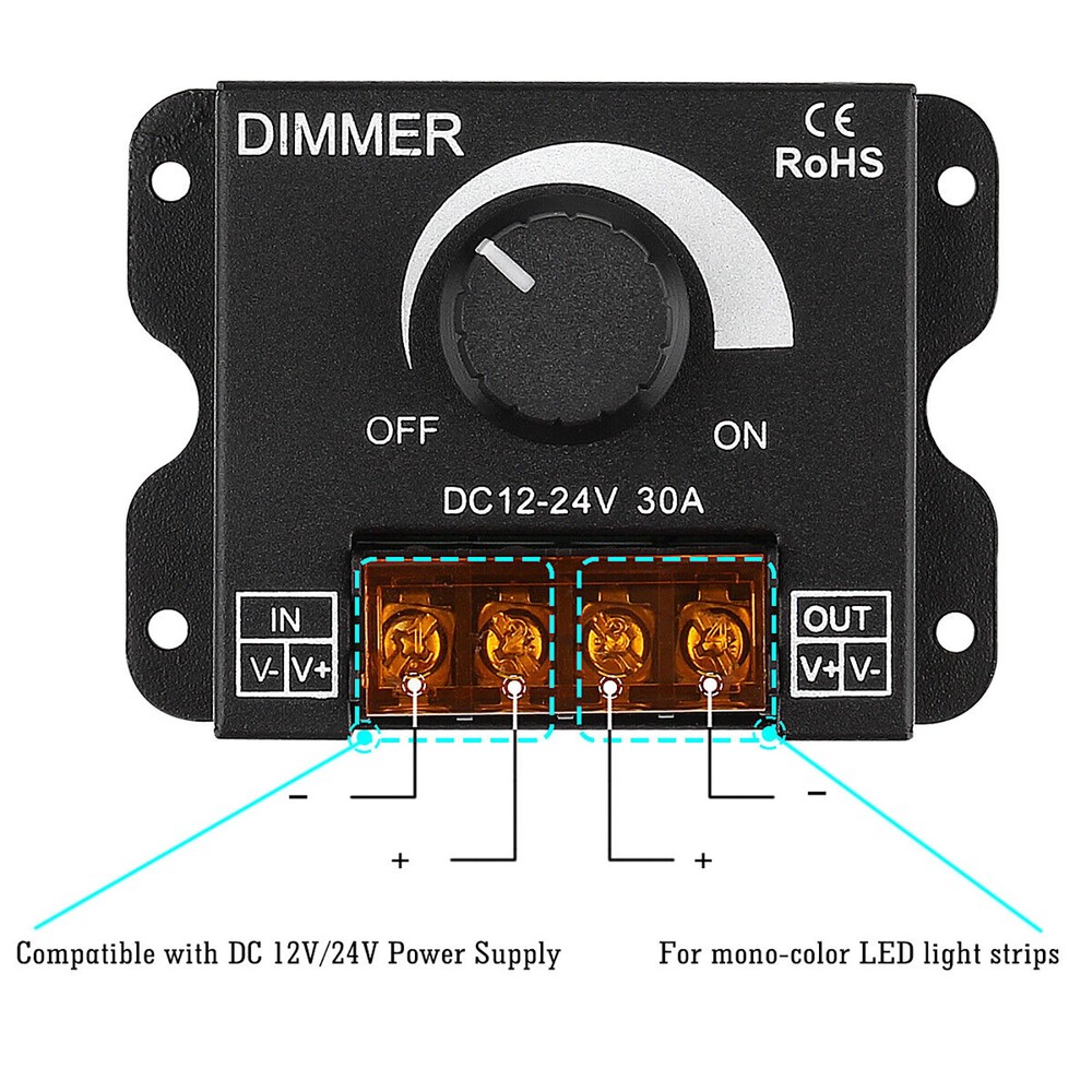 DC 12V-24V LED Dimmer Adjustable Brightness Switch For LED Light Strip