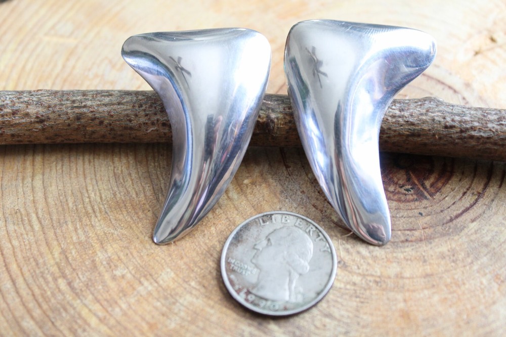 Puffed Sterling Silver Modern Look Earrings