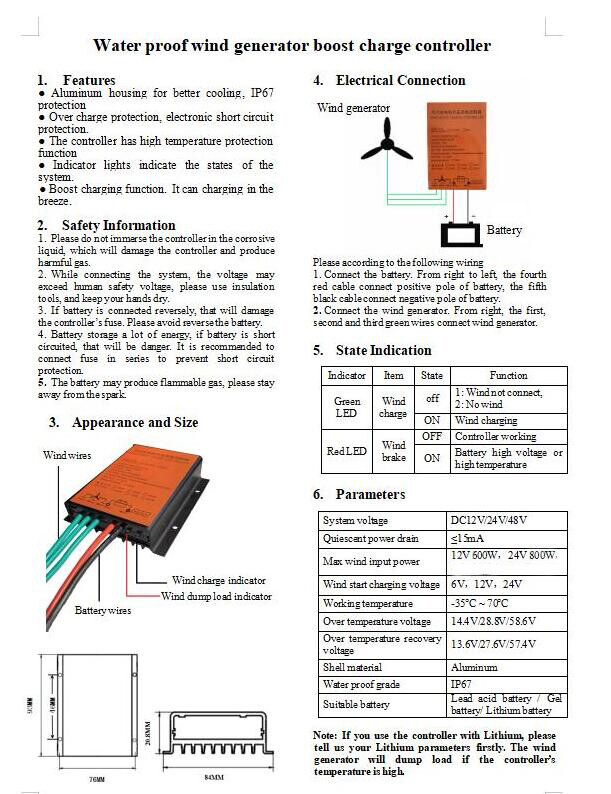 800W MPPT Wind Generator Charge Controller Battery Boost Regulator 12V 24V