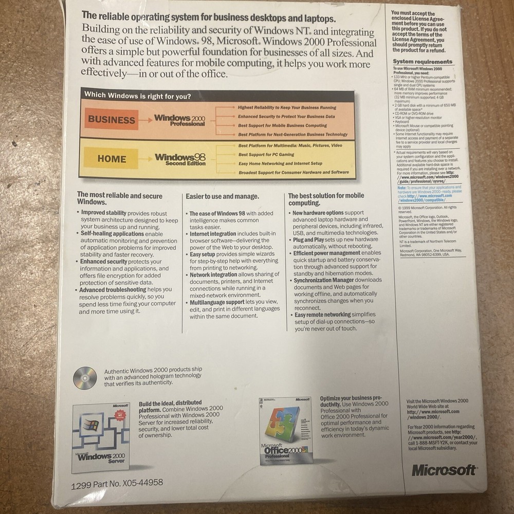 Microsoft Windows 2000 Professional Full Retail Complete