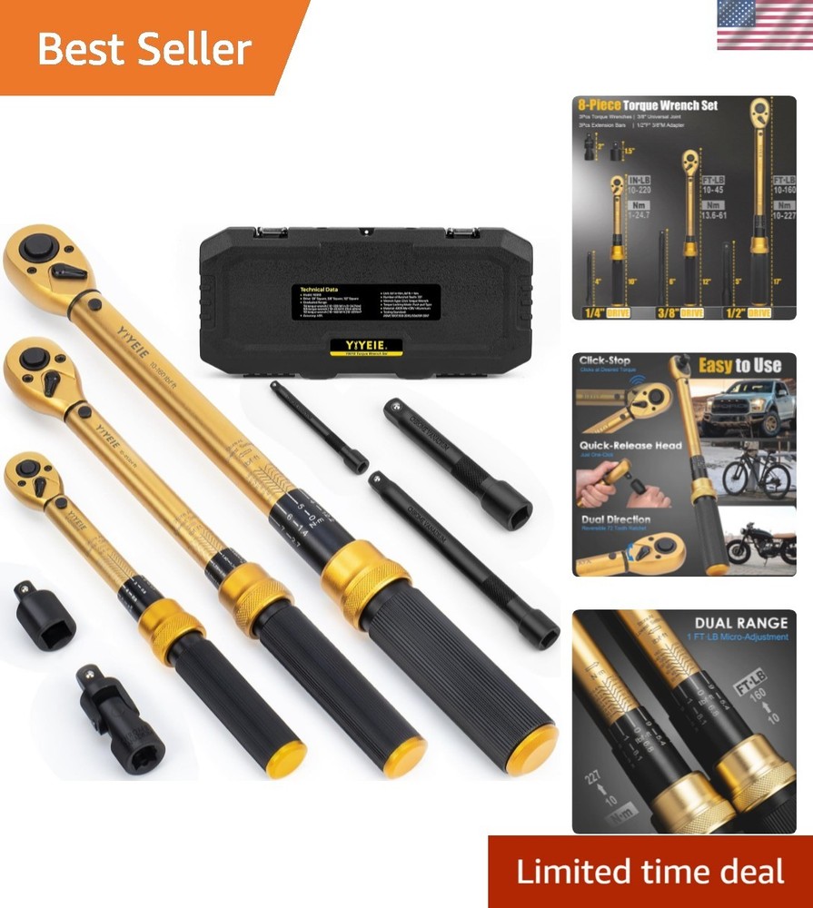 Yiyeie 8-Piece Click Torque Wrench Set: Precision & Reliability Guaranteed