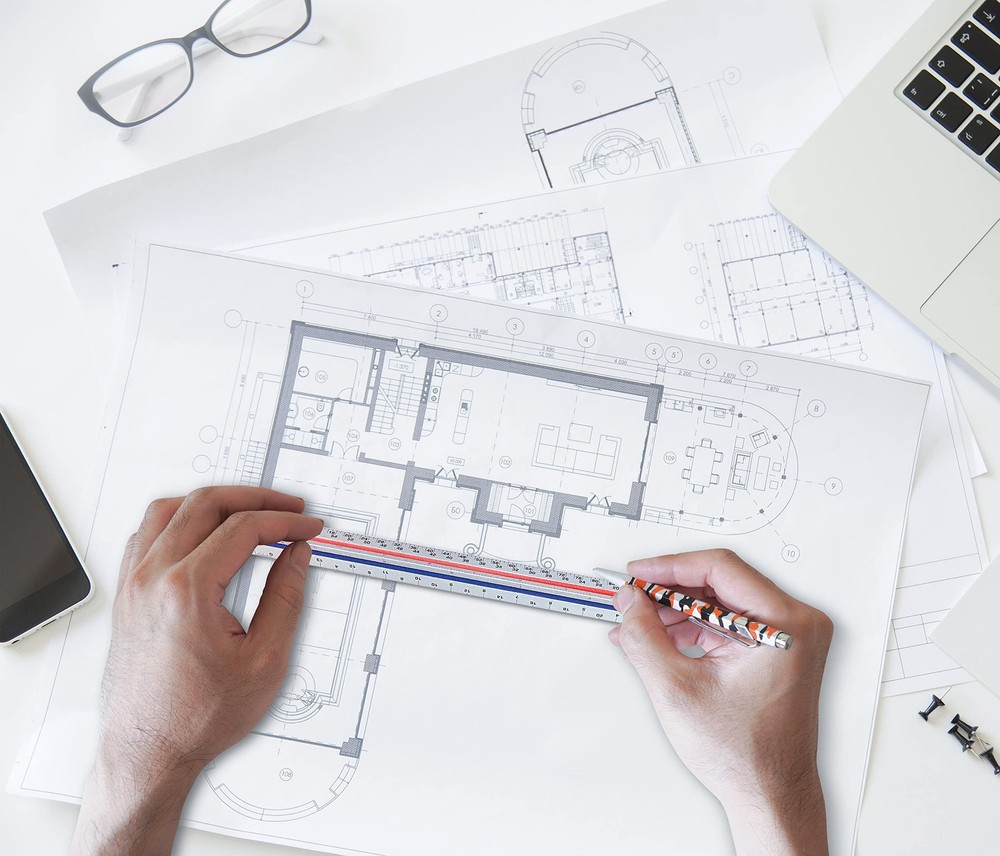 Triangular Ruler, 12 Inch Metal, Triple Sided Color Coded, Imperial Scale, Dr...