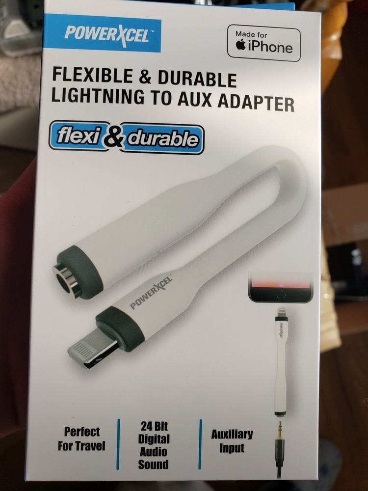 POWERXCEL FLEXIBLE & DURABLE LIGHTNIGH TO AUX ADAPTER ---IPHONE