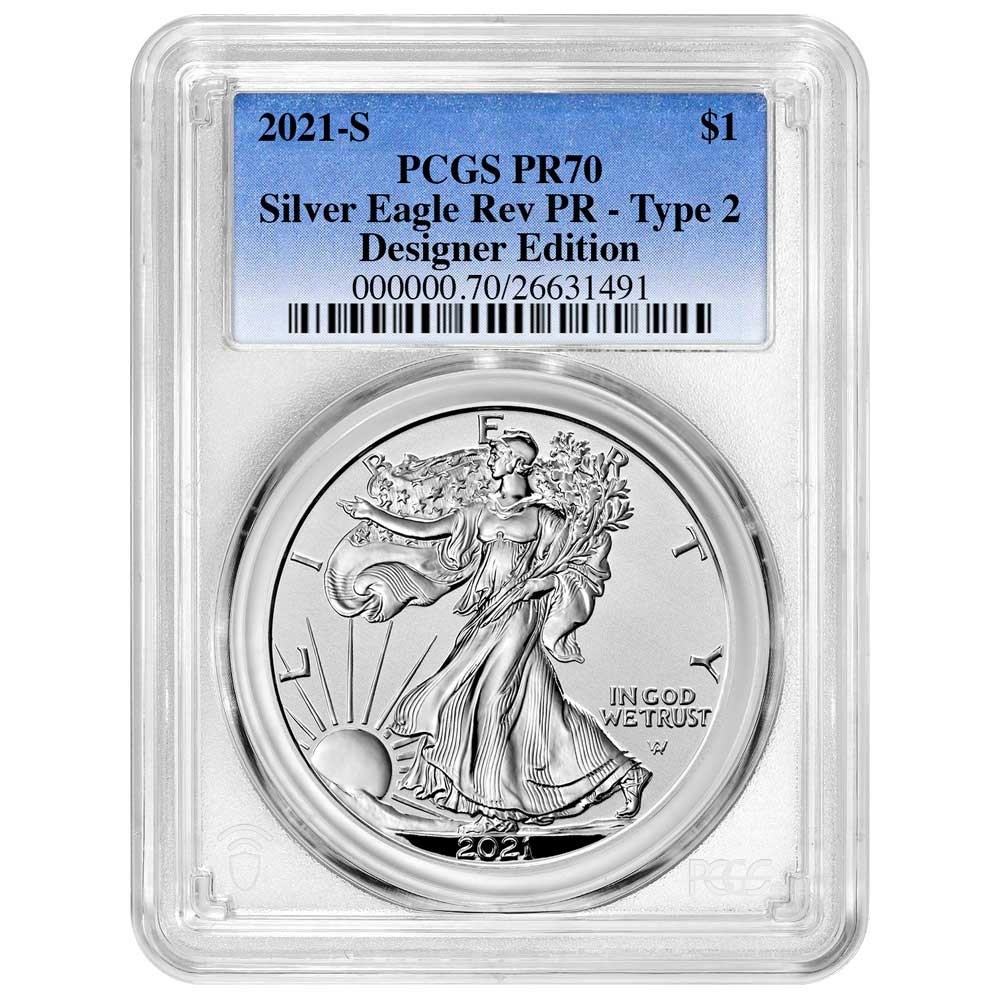 2021-S Reverse Proof $1 Type 2 American Silver Eagle PCGS PR70 Blue Label