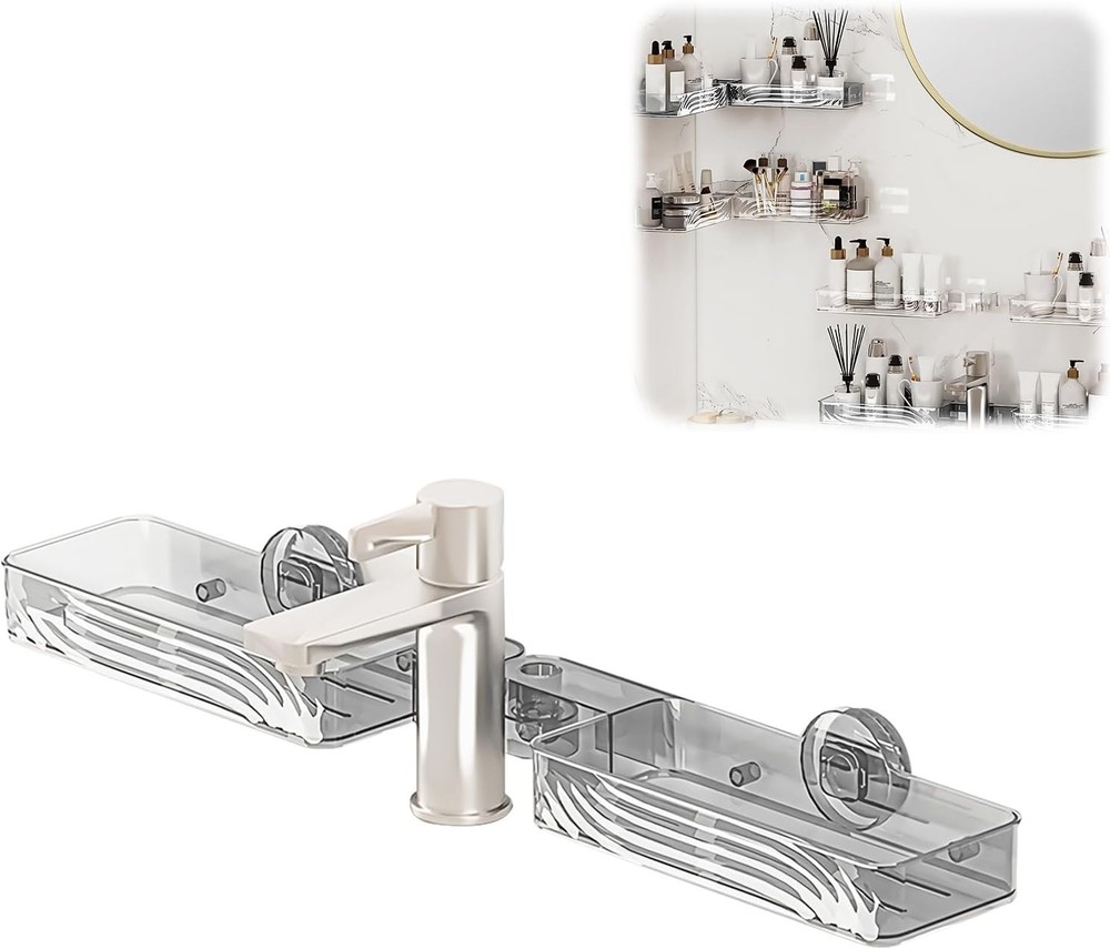 24 Inch Suction Cup Over Sink Shelf, Large No-Punch Sink Shelf Over Faucet, B...