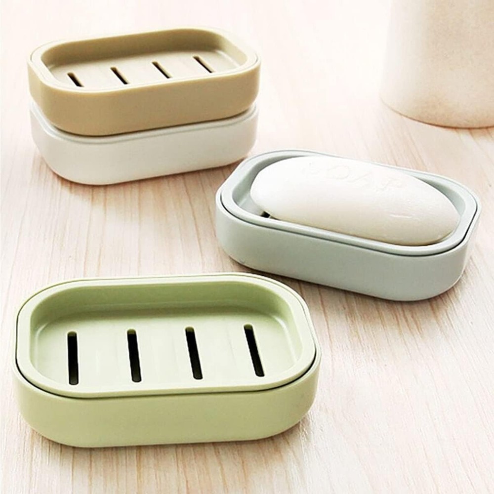 4 Pack Plastic Soap Dish Soap Container Double Layer Draining Soap Holder