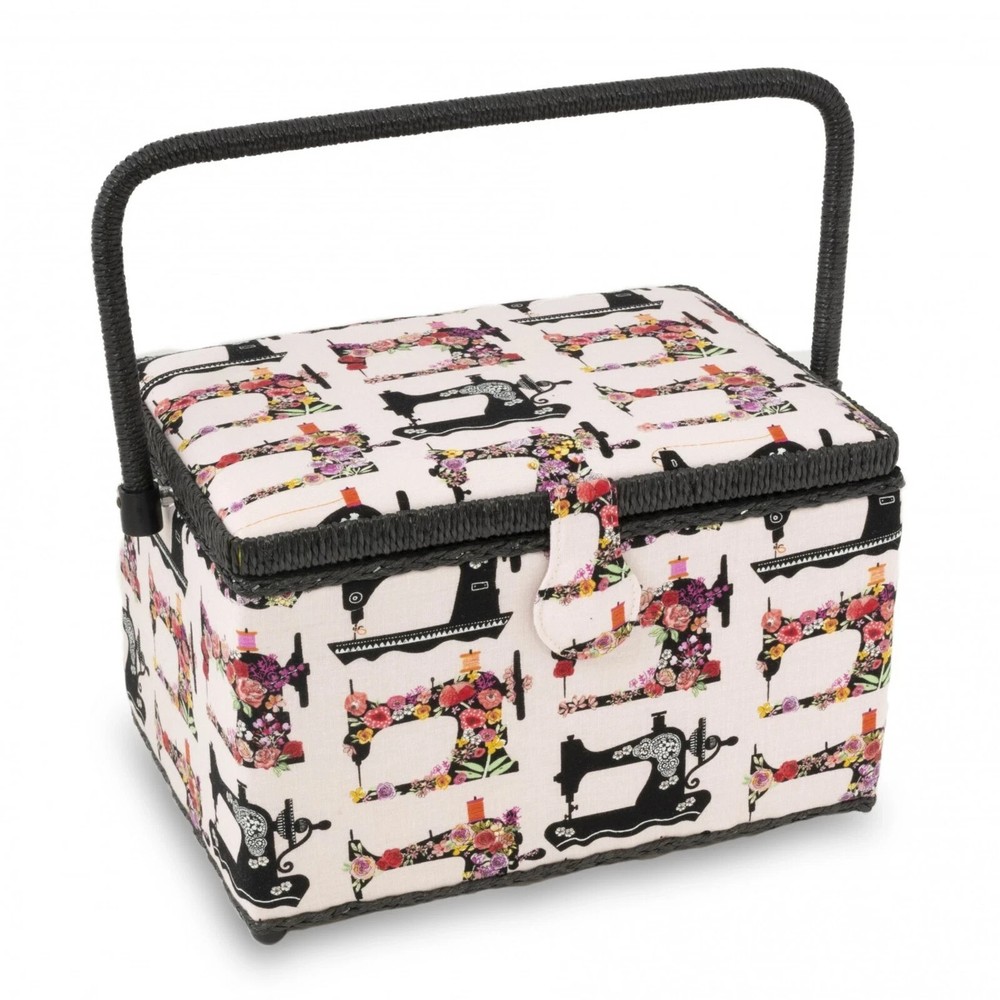 Drtiz Large Rectangular Pink Sewing Machine Themed Sewing Box - NEW