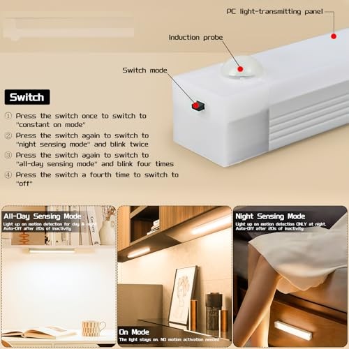 HomeBeyond Under Cabinet Lighting Wireless, 4-Pack Dimmable Motion Sensor LED