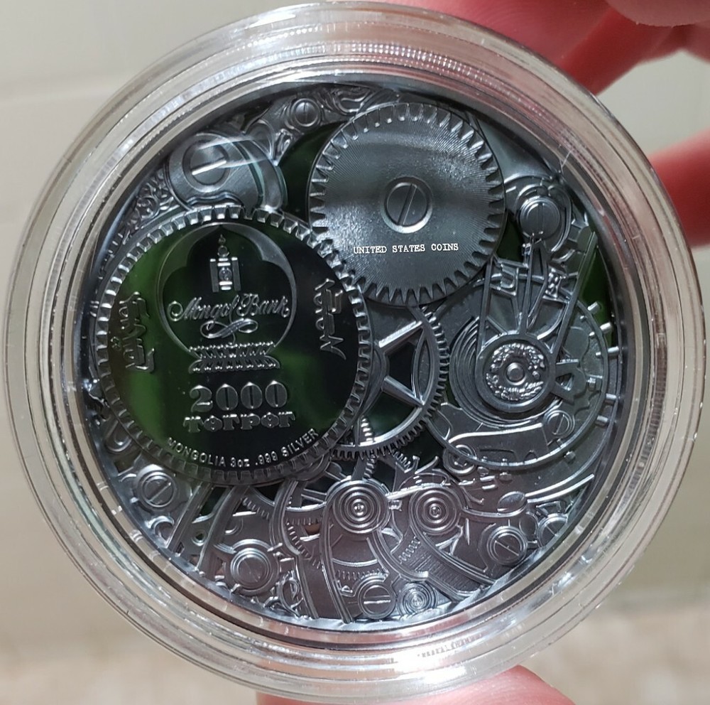 2021 Mongolia Clockwork Evolution MECHANICAL LADYBUG 3 Oz Silver Proof Coin.
