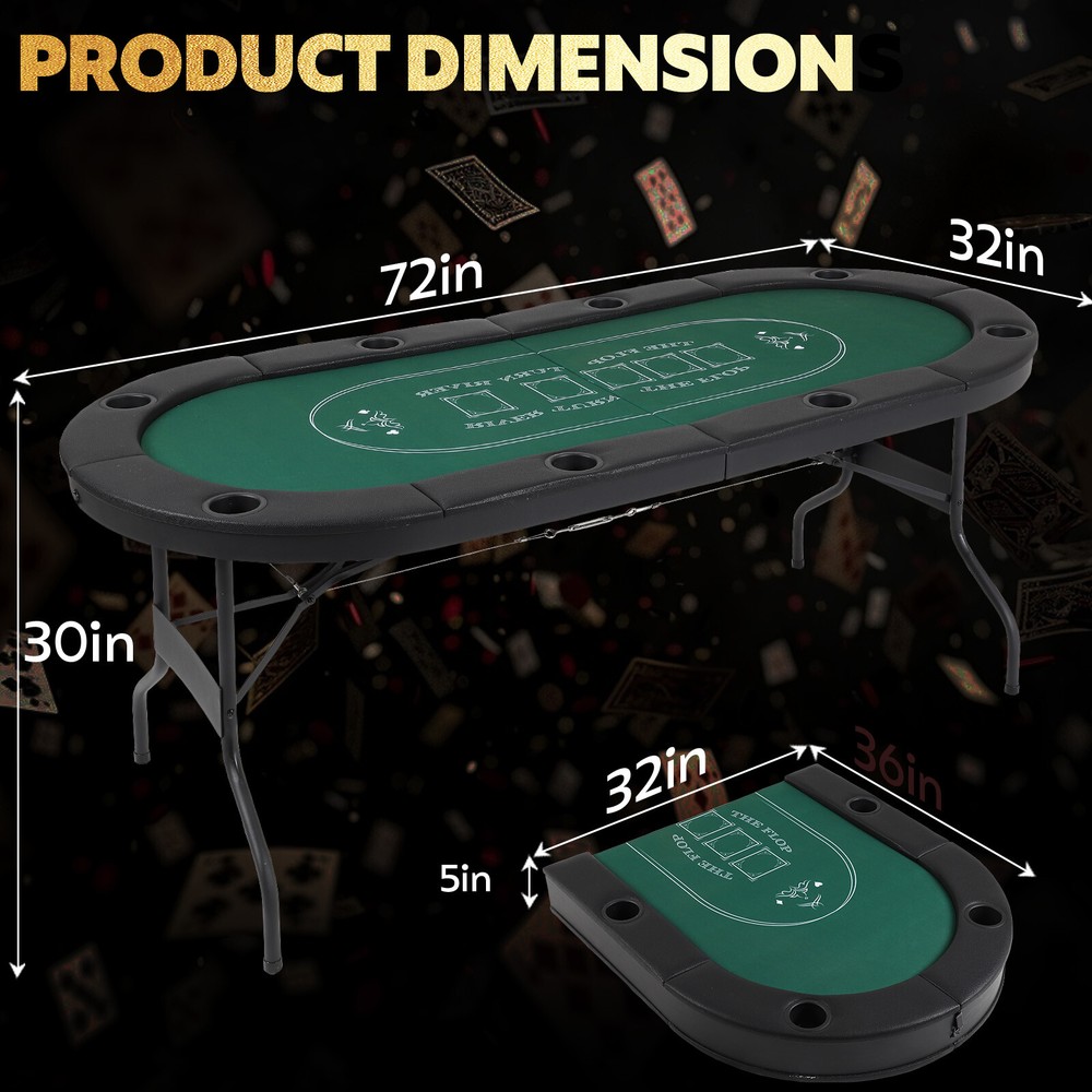 72 Inch Poker Table Foldable, 8 Player Folding Poker Table, Texas Poker Table